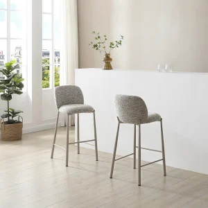 Set van 2 krukken in getextureerde stof en taupekleurig metaal – Beige – JIZAK Set van 2 krukken in getextureerde stof en taupekleurig metaal – Beige – JIZAK