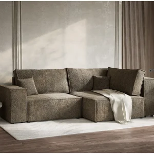 Hoekslaapbank met hoek rechts in chenille stof taupe TONGA