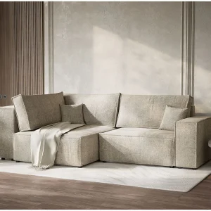 Hoekslaapbank met hoek links in chenille stof beige TONGA