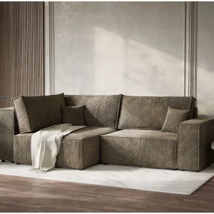 Hoekslaapbank met hoek links in chenille stof taupe TONGA Hoekslaapbank met hoek links in chenille stof taupe TONGA