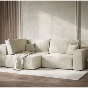 Hoekslaapbank met hoek links in chenille stof creme TONGA