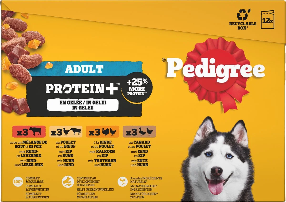 Pedigree natvoer in gelei Proteïne+ adult 85 g 12 stuks