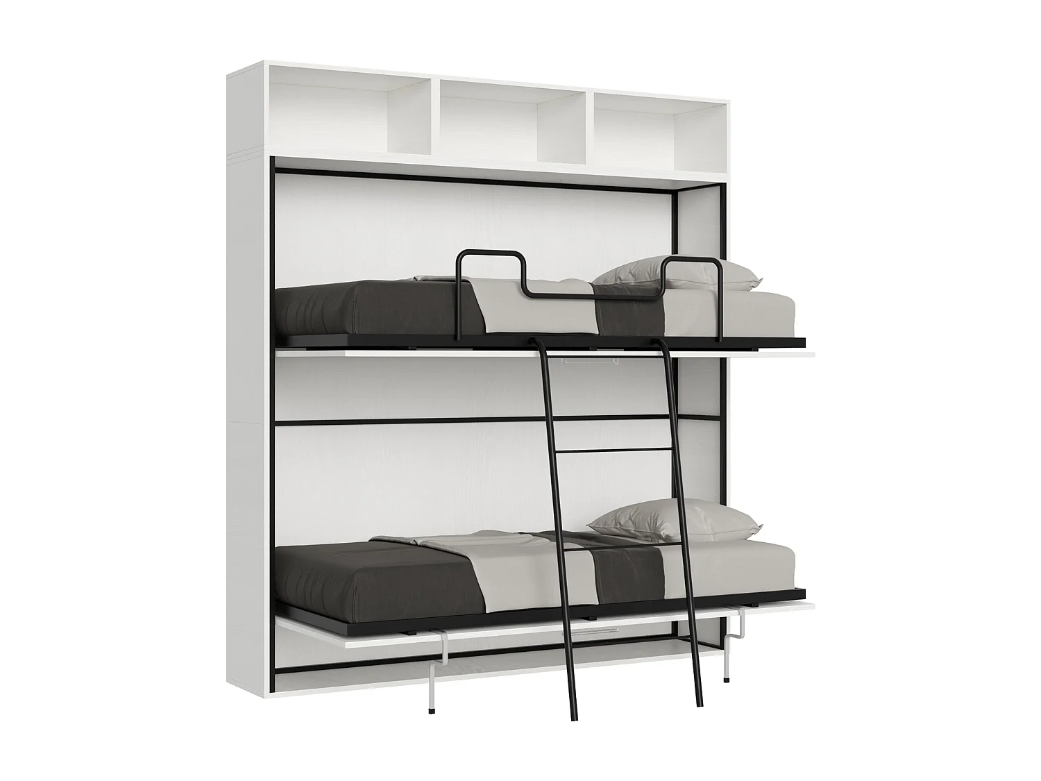 Horizontaal Kando tweepersoons opklapbed met matrassen samenstelling L eiken wit