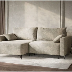 Hoekslaapbank met hoek links in chenille stof beige LEON