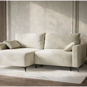 Hoekslaapbank met hoek links in chenille stof creme LEON