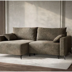 Hoekslaapbank met hoek links in chenille stof taupe LEON Hoekslaapbank met hoek links in chenille stof taupe LEON