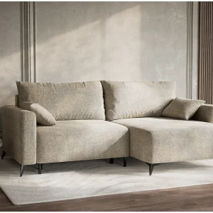 Hoekslaapbank met hoek rechts in chenille stof beige LEON