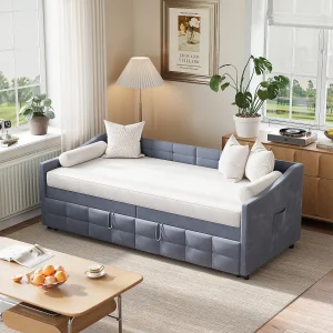 Kajuitbed 90×200 cm in massief hout met krijtbord, zijhek, 2 lades en lattenbodem – Wit – Matras niet inbegrepen