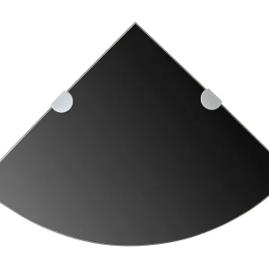 Hoekschap met chromen dragers zwart 35×35 cm glas Hoekschap met chromen dragers zwart 35×35 cm glas
