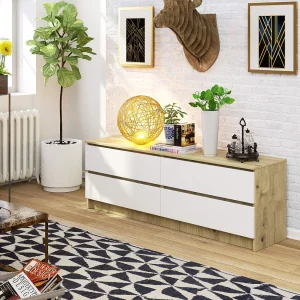 Ladekast K160 met 4 Lades / AKORD Furniture Factory / Artisan Eik – Wit / 160 x 55 x 40 cm Ladekast K160 met 4 Lades / AKORD Furniture Factory / Artisan Eik – Wit / 160 x 55 x 40 cm