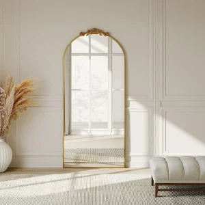 Grote romantische spiegel met sierlijst, L. 80 x H. 180 cm, Goudkleurig, INARI
