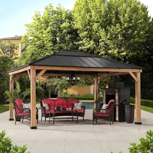 Houten tuinprieel met dakraam en plafondhaak ERNIR 393cm x 452cm Houten tuinprieel met dakraam en plafondhaak ERNIR 393cm x 452cm