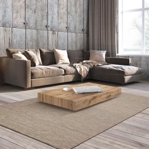 Houten salontafel met rustieke eiken afwerking, zwart onderstel, omvormbaar 120×80 – CAMOGLI Houten salontafel met rustieke eiken afwerking, zwart onderstel, omvormbaar 120×80 – CAMOGLI