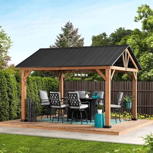 Houten frame zadeldak prieel met plafondhaak TÖDI 335cm x 399cm Houten frame zadeldak prieel met plafondhaak TÖDI 335cm x 399cm