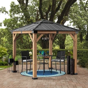 Houten prieel met antraciet stalen frame en RAPI polycarbonaat dakraam 273cm x 273cm Houten prieel met antraciet stalen frame en RAPI polycarbonaat dakraam 273cm x 273cm