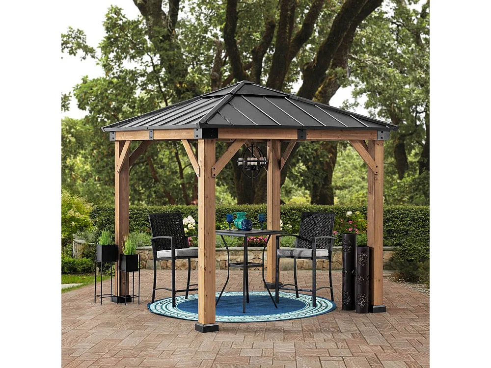 Houten prieel met antraciet stalen frame en RAPI polycarbonaat dakraam 273cm x 273cm