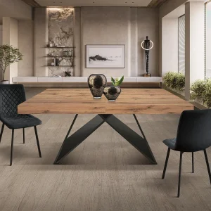 Houten tafel, eiken effect, antraciet onderstel, ext.180×90-260×90cm – VULCANO Houten tafel, eiken effect, antraciet onderstel, ext.180×90-260×90cm – VULCANO