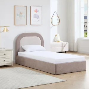 Bedsokkel 90 x 190 cm van taupe en beige stof + matras – IDONO