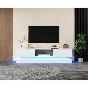 Hoogglans wit gelakt tv-meubel met ledverlichting en 2 lades, 160 x 35 x 40,5 cm