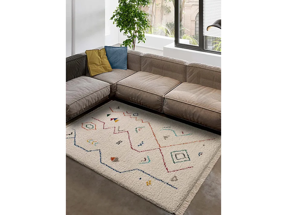 Hoogpolig tapijt - etnisch - wit - 80x150 cm - YEBEL