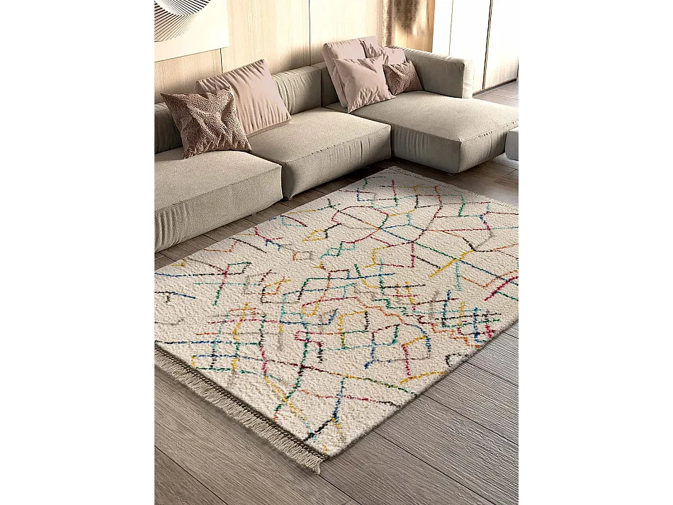 Hoogpolig tapijt - etnisch - wit - 120x170 cm - YEBEL