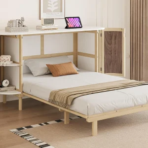 Inklapbaar bed 140×200 cm – met opbergvakken – natuur (matras niet inbegrepen)