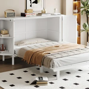 Inklapbaar bed 140×200 cm – met opbergvakken – wit (matras niet inbegrepen)