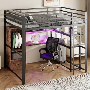 Hoogslaper 140×200 cm – Tienerbed met kledingkast en bureau – zwart – zonder matras Hoogslaper 140×200 cm – Tienerbed met kledingkast en bureau – zwart – zonder matras
