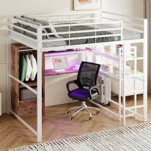 Hoogslaper 140 x 200 cm – met lade, planken, open opbergruimte – wit – matras niet inbegrepen Hoogslaper 140 x 200 cm – met lade, planken, open opbergruimte – wit – matras niet inbegrepen