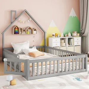 Kajuitbed 140×190 cm – Kinderbed met houten lattenbodem – grijs – zonder matras