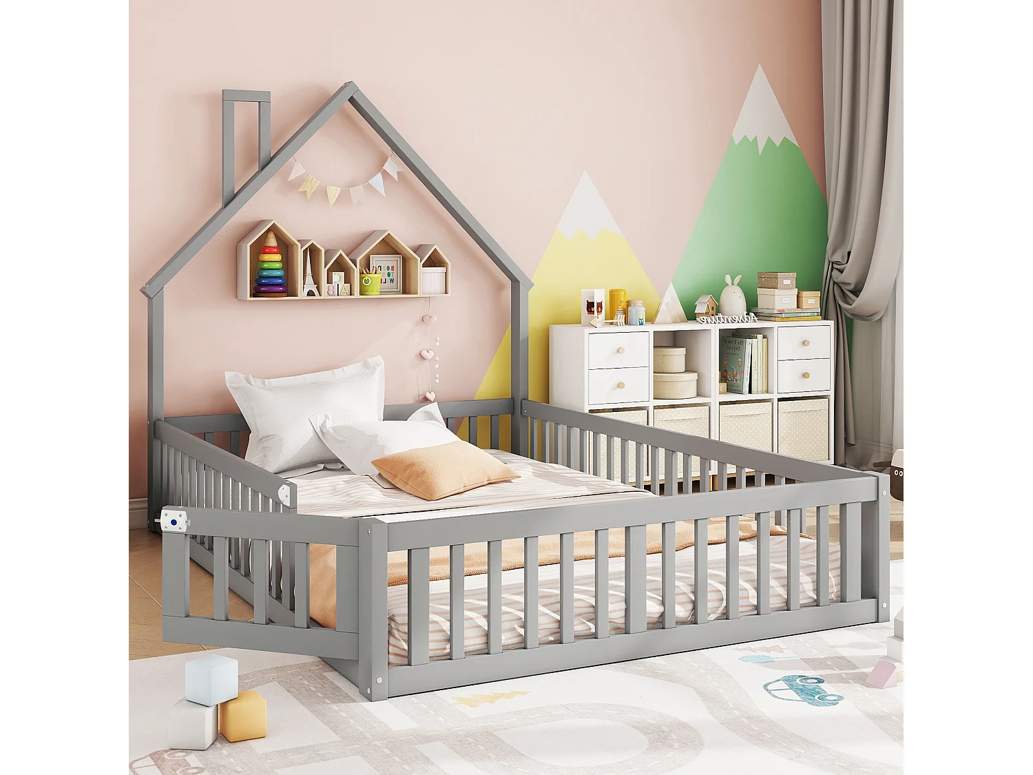 Kajuitbed 140x190 cm - Kinderbed met houten lattenbodem - grijs - zonder matras