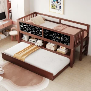 Hoogslaper 90×200 cm – Kinderbed met uitschuifbaar bed en lattenbodem – bruin – matras niet inbegrepen Hoogslaper 90×200 cm – Kinderbed met uitschuifbaar bed en lattenbodem – bruin – matras niet inbegrepen