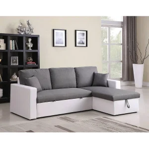 Hoekbank met opbergruimte slaapbank meubel links of rechts bank "Alain" – 221 x 145 x 85 cm – 3 zits – Grijs / Wit Hoekbank met opbergruimte slaapbank meubel links of rechts bank "Alain" – 221 x 145 x 85 cm – 3 zits – Grijs / Wit