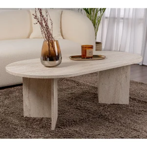 Houten salontafel "Sand" – 60 x 119 x 40 cm – Travertijn Houten salontafel "Sand" – 60 x 119 x 40 cm – Travertijn