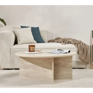 Houten salontafel "Soleil" – 90 x 90 x 40 cm – Travertin