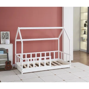Kinderbed houten bed huisje met uitvalbeveiliging "Charlotte" – Wit – 80 x 160 cm Kinderbed houten bed huisje met uitvalbeveiliging "Charlotte" – Wit – 80 x 160 cm