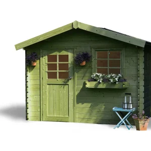Houten tuinhuis "Sologne" – Geïmpregneerd model (groen) – 8.88 m² – 2.98 x 2.98 x 2.39 m – 28 mm