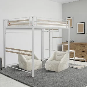 Metalen hoogslaper met trap "LENA" – 140 x 200 cm – Wit Metalen hoogslaper met trap "LENA" – 140 x 200 cm – Wit