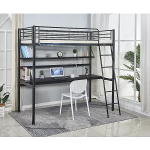Eenpersoonsbed hoogslaper met bureau "Alora" – 90 x 190 cm – Zwart