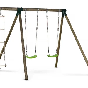 Houten schommel speeltoestel "Timo" – Met 2 schommels en 1 touwladder Houten schommel speeltoestel "Timo" – Met 2 schommels en 1 touwladder