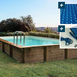 Houten zwembad rechthoekig "Tampa 145" pakket – 720 x 420 x 144 cm –  Noppenfolie zwembadfolie 400 µ – Afdekzeil winter zwembad winterzeil 280 g/m²