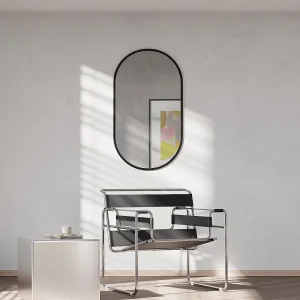 Ovalen aluminium spiegel – L. 40 x H. 70 cm, Zwart, INARA Ovalen aluminium spiegel – L. 40 x H. 70 cm, Zwart, INARA