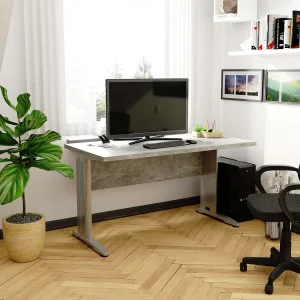 Bureau BM-135 / Computerbureau / Computer Tafel / Vrijstaand Bureautafel met Metalen Poten / Beton Grijs / 135 x 76 x 60 cm