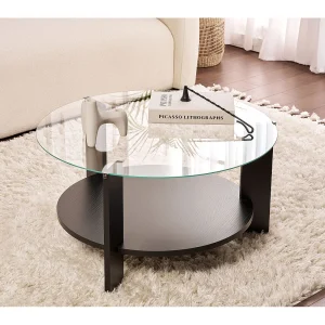 Houten salontafel "Clara" – 75 x 75 x 40 cm – Zwart HoutTransparant