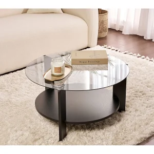 Houten salontafel "Clara" – 75 x 75 x 40 cm – NoirFumée hout
