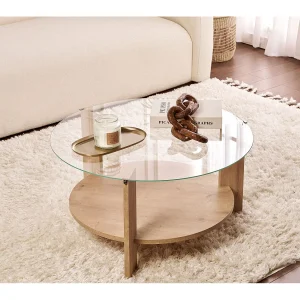 Houten salontafel "Clara" – 75 x 75 x 40 cm – SaphirTransparant Eik