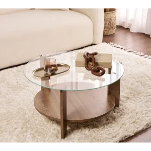 Houten salontafel "Clara" – 75 x 75 x 40 cm – NotenTransparant