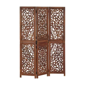 Kamerscherm 3 panelen handgesneden 120×165 cm mangohout bruin Kamerscherm 3 panelen handgesneden 120×165 cm mangohout bruin