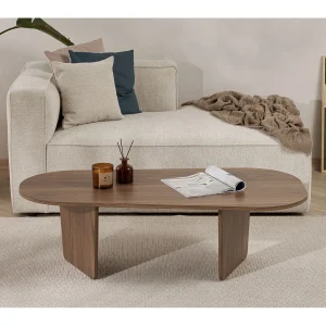 Houten salontafel "Ovalis" – 130 x 65 x 40 cm – Notelaar