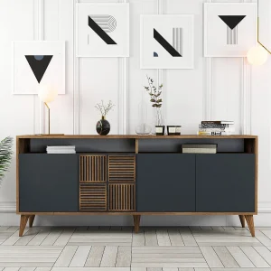 Houten buffet "Milan" 180 cm Noten Antraciet 4 deuren – Robuust en praktisch design Houten buffet "Milan" 180 cm Noten Antraciet 4 deuren – Robuust en praktisch design